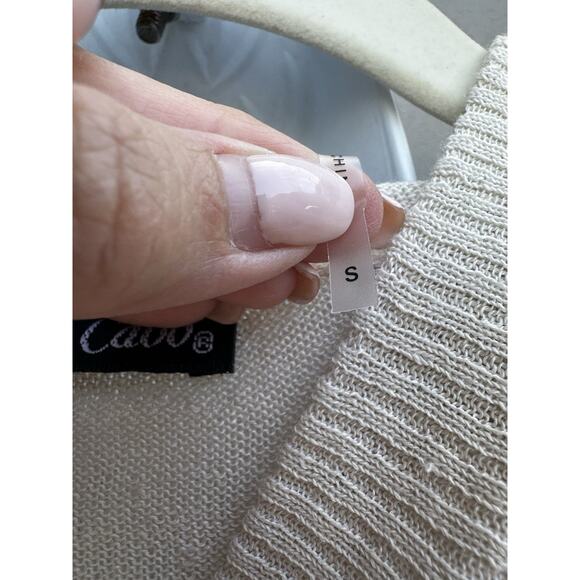 Dolce Cabo Crochet Button Front Linen Blend Hooded Duster Cardigan Sz S Oatmeal - Picture 10 of 11